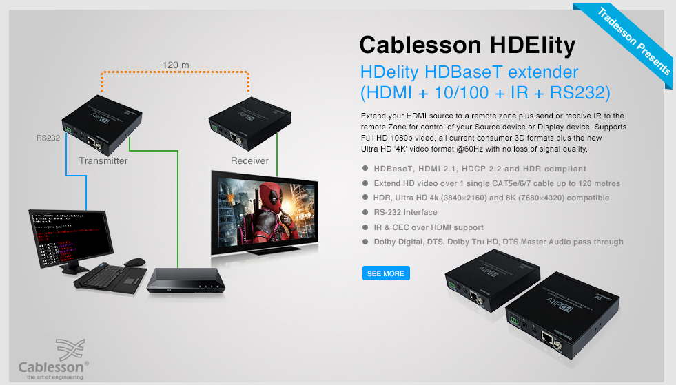 HDelity HDBaseT extender (HDMI + 10/100 + IR + RS232)