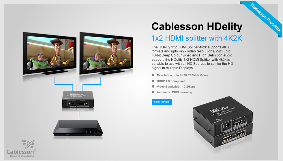 Cablesson HDelity 1x2 HDMI splitter with 4K2K